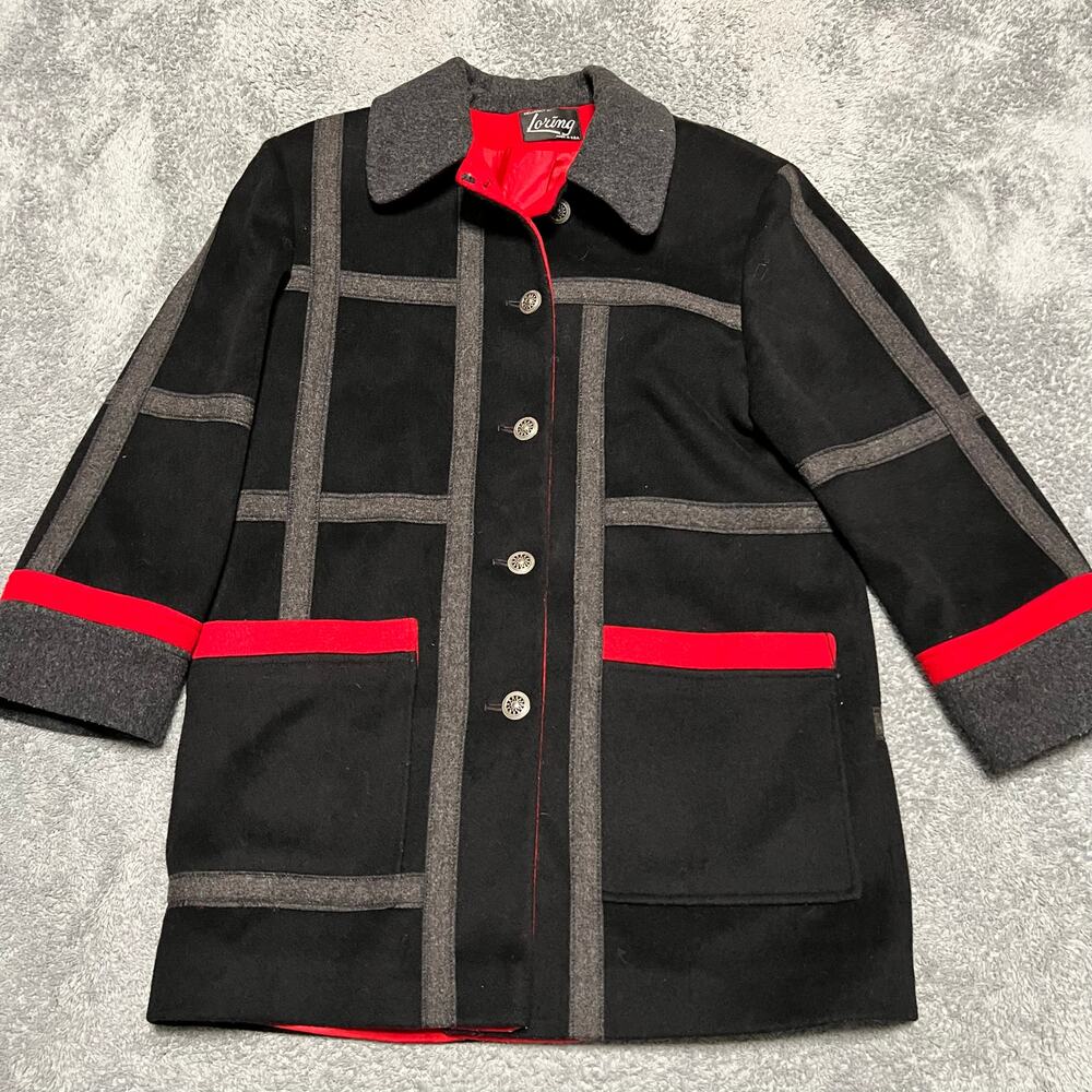 Vintage USA Made Loring Coat Womens Large ? Black GrayWool Overcoat